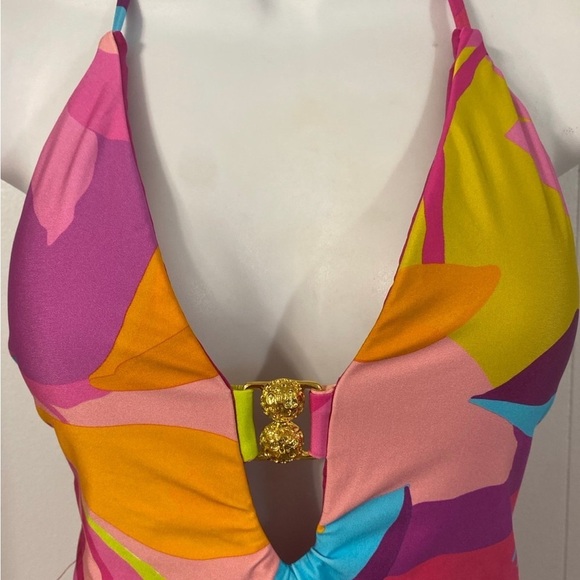 Trina Turk Womens Standard Lilleth One Piece Swimsuit Plunge Neck Floral size 10 - Picture 3 of 11